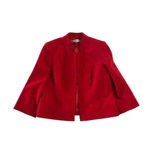 Kasper Blazer Womens Size 12P Red ¾ Sleeve Open Front Lined Career